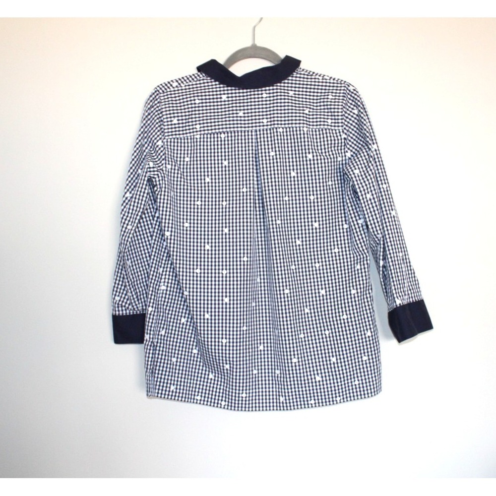 Coldwater Creek Gingham Check Plaid Polka Dot Navy Blue White Tunic Shirt Top PS - Picture 6 of 12